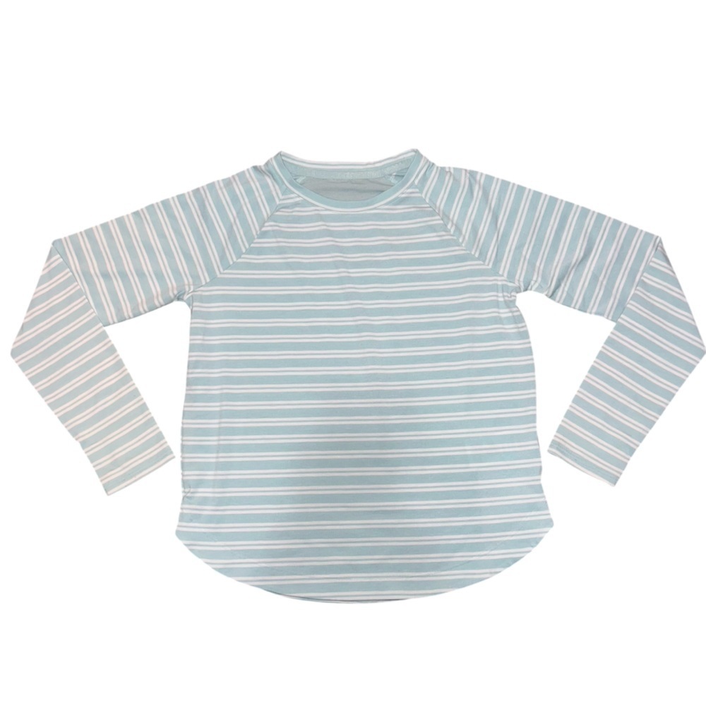 Athleta Girl Comeback Top Teal and White Striped Mesh Back Medium 8-10